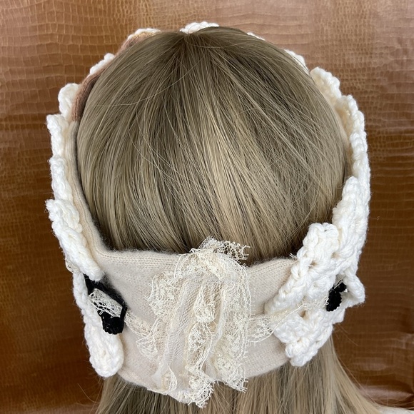 Handmade cashmere lined chunky knit winter ear warmer headband one of a kind - Picture 10 of 12